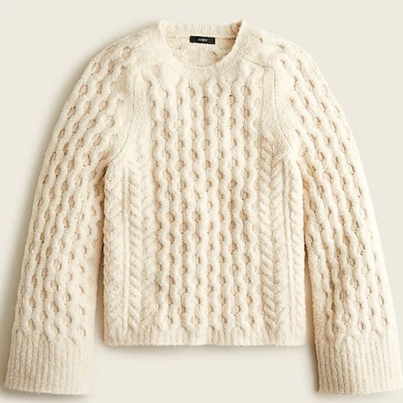 J. Crew Sweaters - J crew cotton boucle sweater ivory soft cable knit